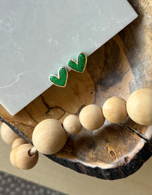 Green Glitter Heart Stud