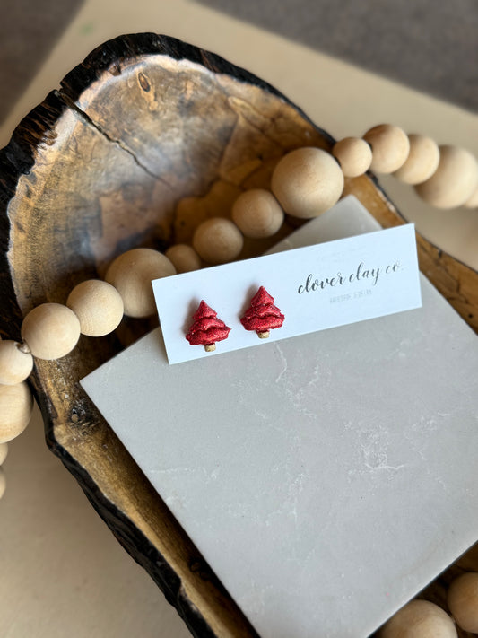 Red Glitter Tree Stud