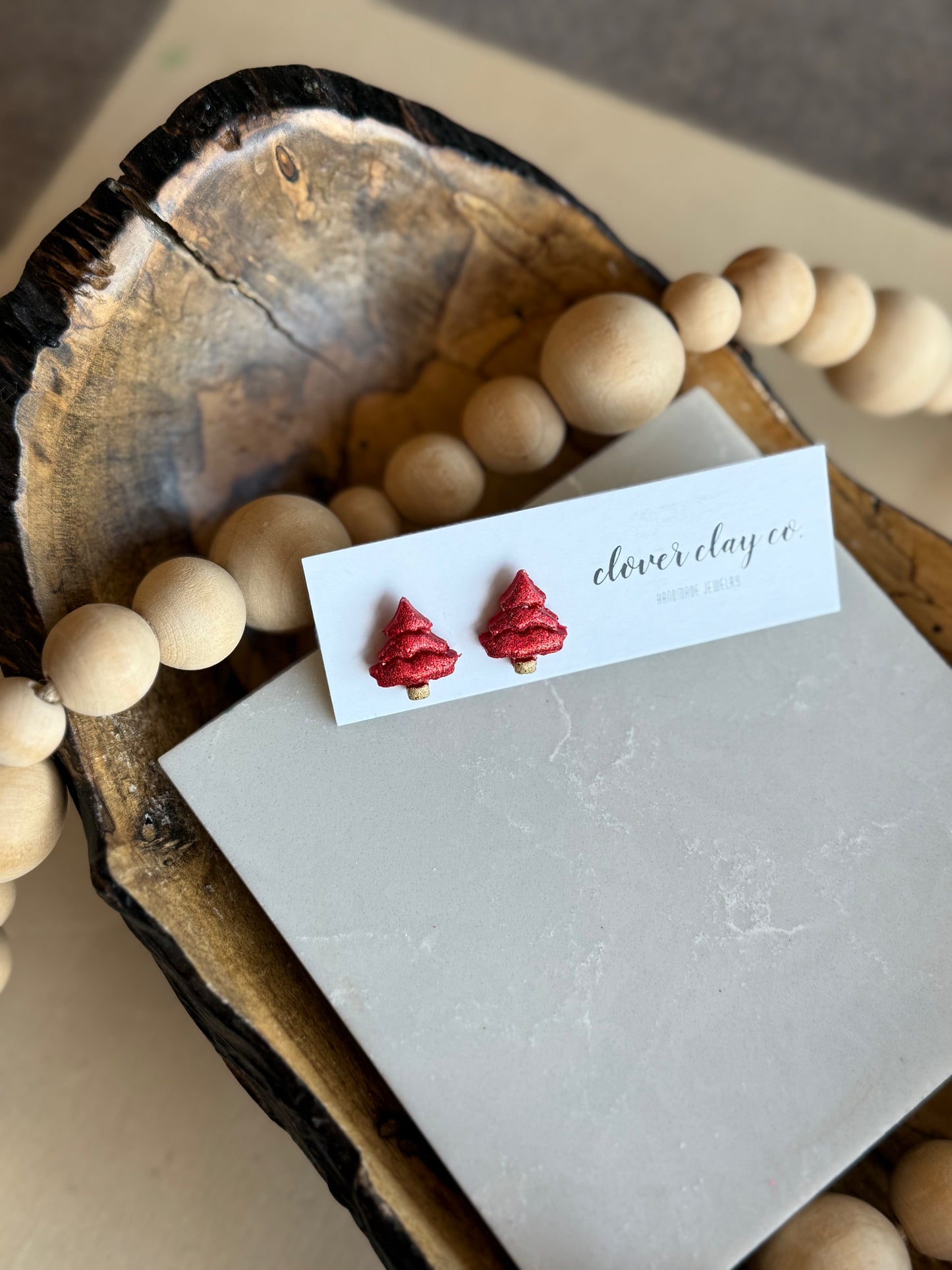 Red Glitter Tree Stud